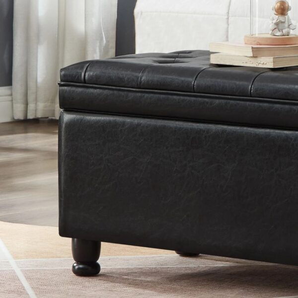 black-faux-leather-tufted-storage-bench-angle-view