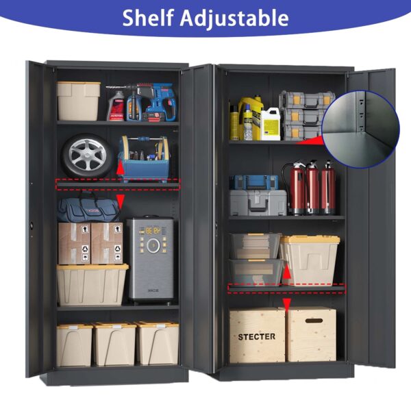 black-metal-locking-garage-cabinet-shelf-adjustable