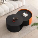 black-orange-round-nesting-extendable-coffee-table-top-down