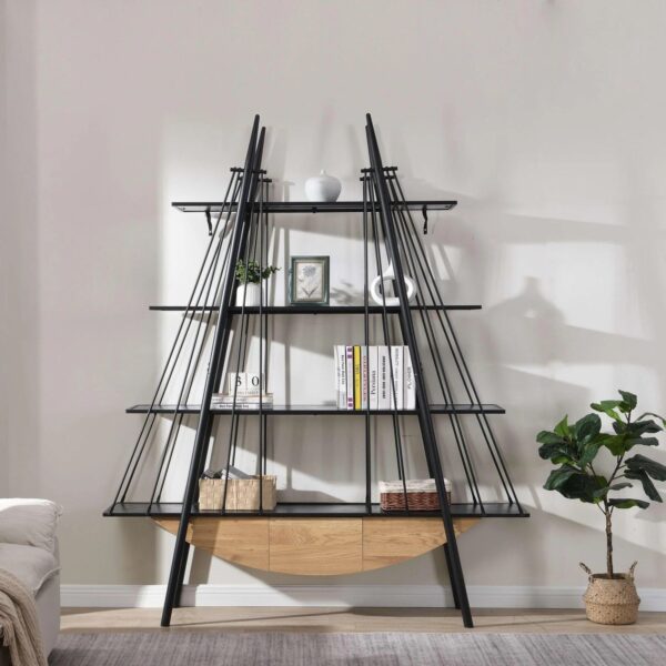 black-sailboat-industrial-bookshelf-angle-view