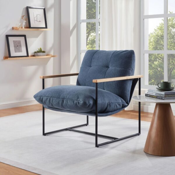 blue-corduroy-accent-chair-wood-arms-living-room