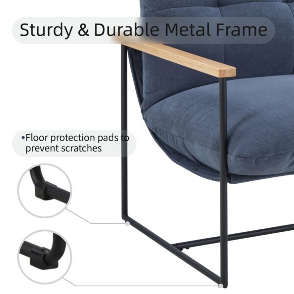 blue-corduroy-accent-chair-wood-arms-sturdy-metal-frame