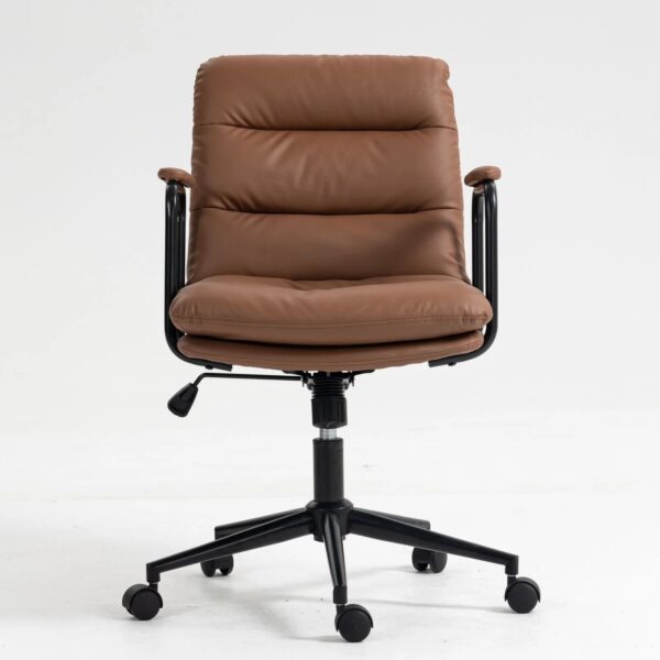 brown-pu-leather-mid-back-reclining-office-chair-front-view