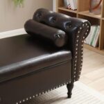 brown-pu-leather-storage-bench-rolled-arm-detail