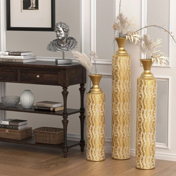 distressed-gold-vine-vase-set-living-room