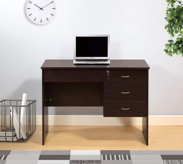 espresso-student-desk-locking-drawers-front-view