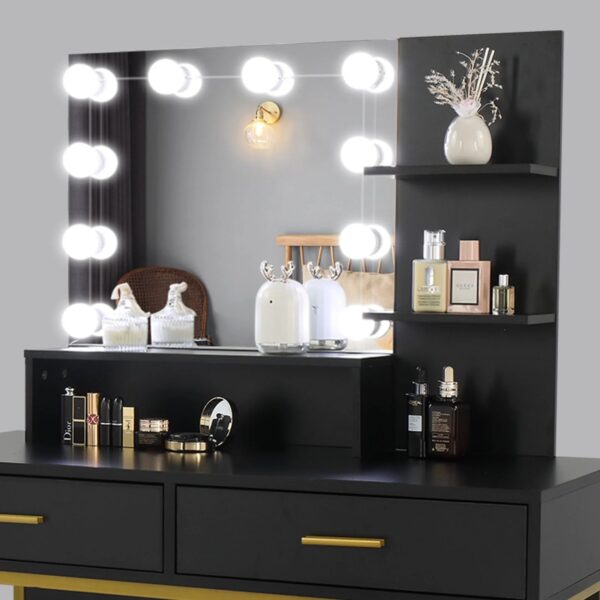 fch-black-vanity-set-led-bulbs-gold-stool-in-room