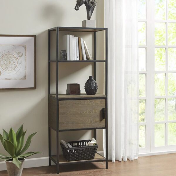 gray-black-industrial-bookcase-in-living-room