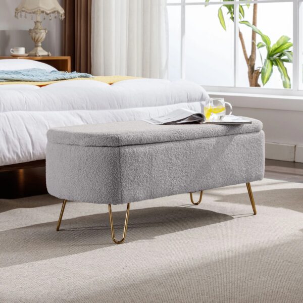 gray-faux-fur-storage-ottoman-bench-angle-view