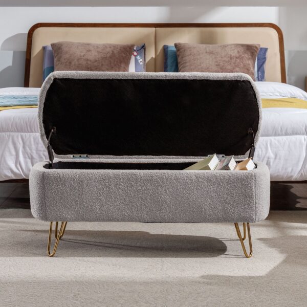gray-faux-fur-storage-ottoman-bench-in-entryway
