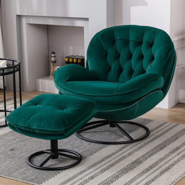 green-velvet-swivel-accent-chair-ottoman-living-room