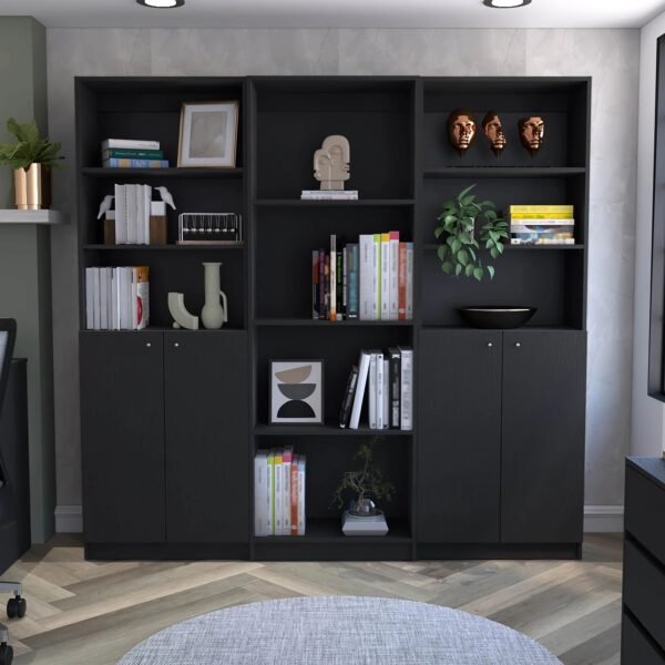 isabella-black-3-piece-bookcase-set-in-living-room