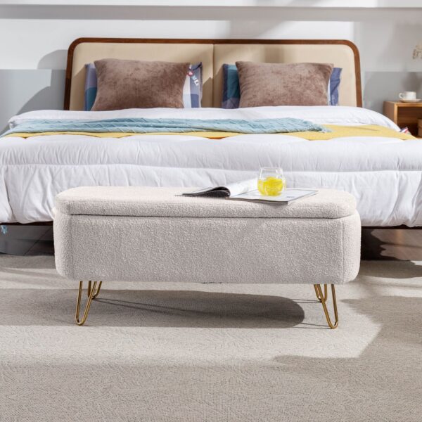 ivory-white-faux-fur-storage-ottoman-in-entryway