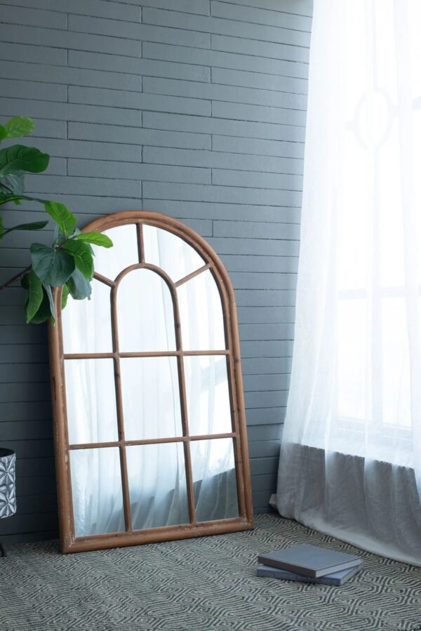 large-arched-window-brown-wood-wall-mirror-decor-living