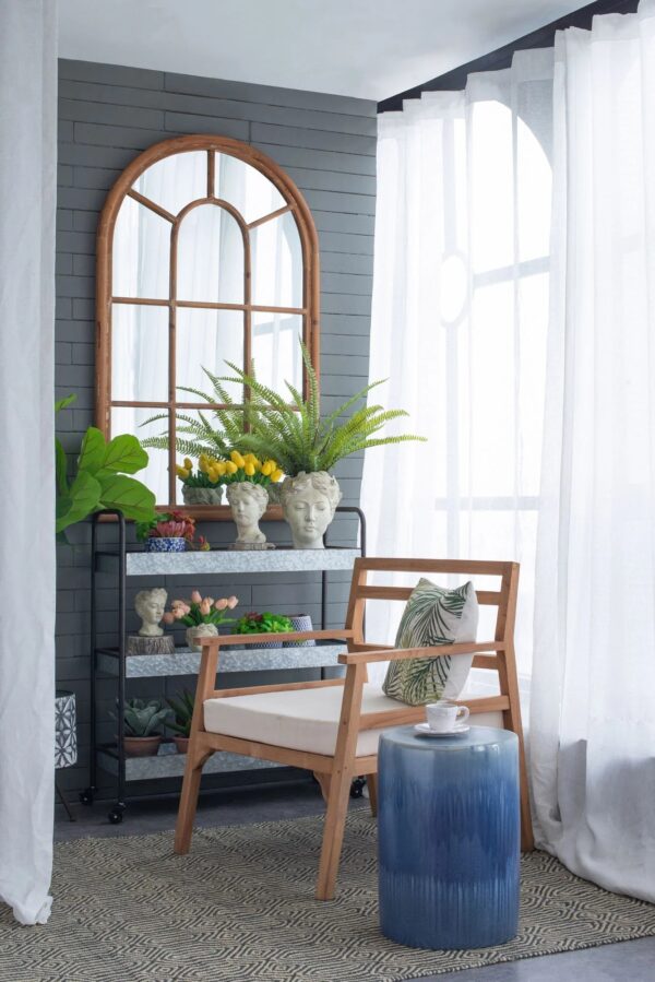 large-arched-window-brown-wood-wall-mirror-room-view