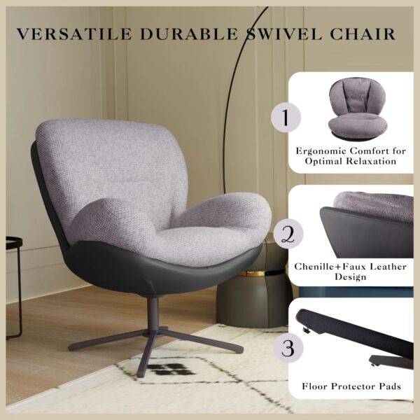 light-gray-dark-faux-leather-360-swivel-accent-chair-features