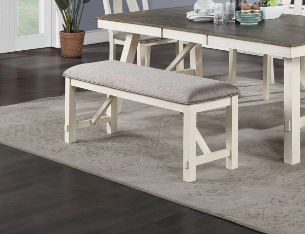 modern-farmhouse-white-gray-dining-bench-at-table
