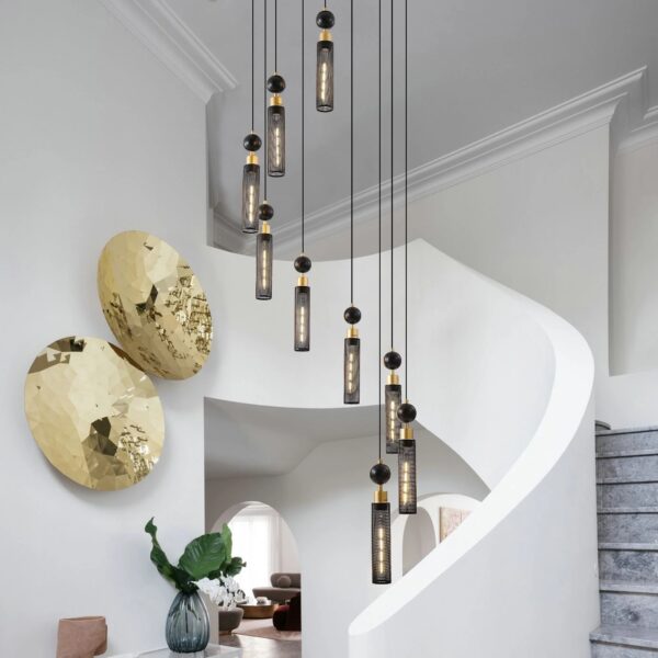 modern-industrial-9-light-black-gold-pendant-chandelier-decor-staircase