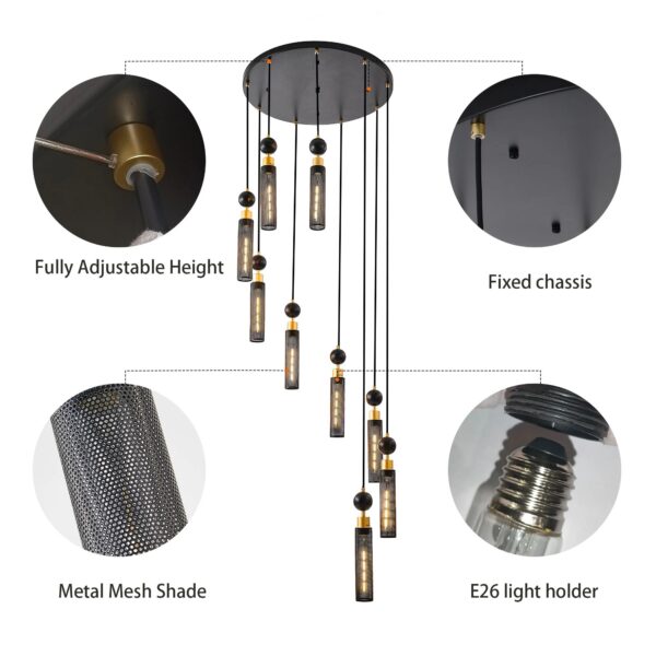 modern-industrial-9-light-black-gold-pendant-chandelier-details