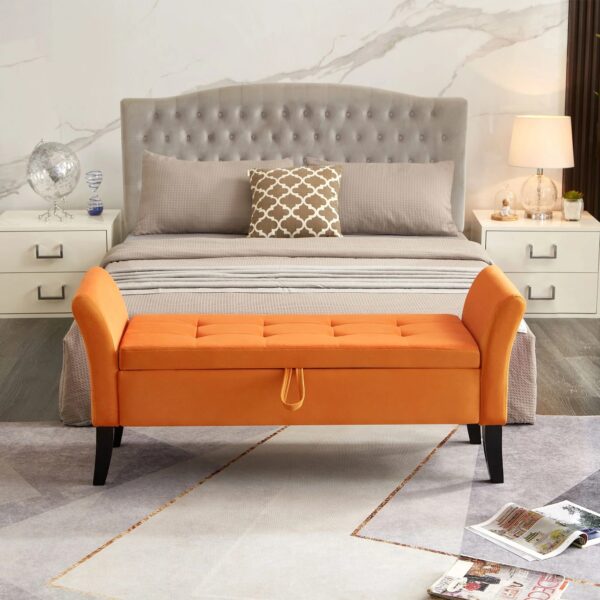 orange-velvet-bed-bench-at-end-of-bed