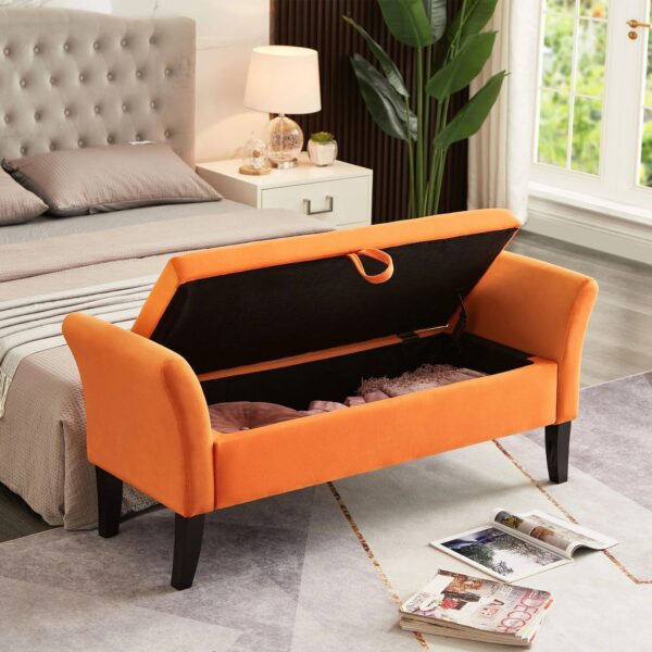 orange-velvet-bed-bench-open-storage
