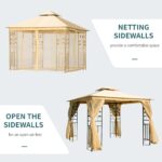 outsunny-beige-metal-patio-gazebo-netting-detail