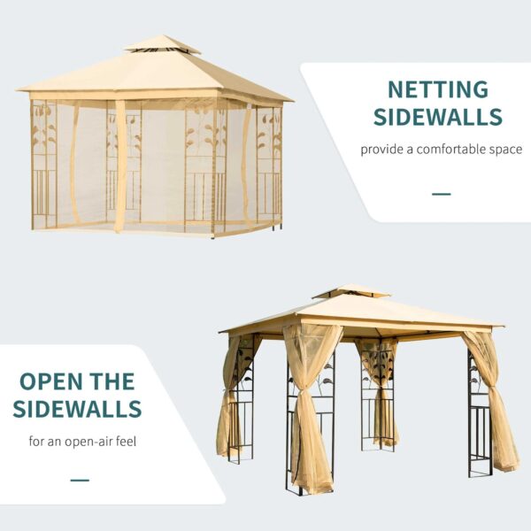 outsunny-beige-metal-patio-gazebo-netting-detail