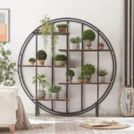 round-metal-plant-stand-bookcase-in-living-room
