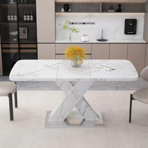 stretchable-white-marble-modern-dining-table-in-kitchen