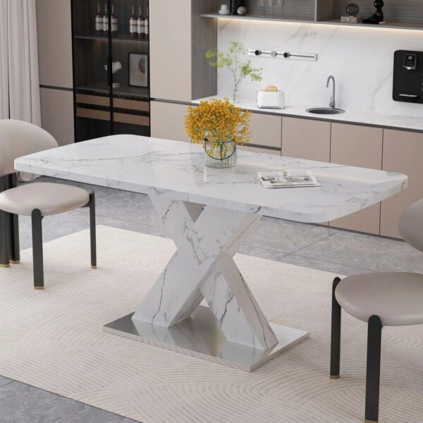 stretchable-white-marble-modern-dining-table-in-room