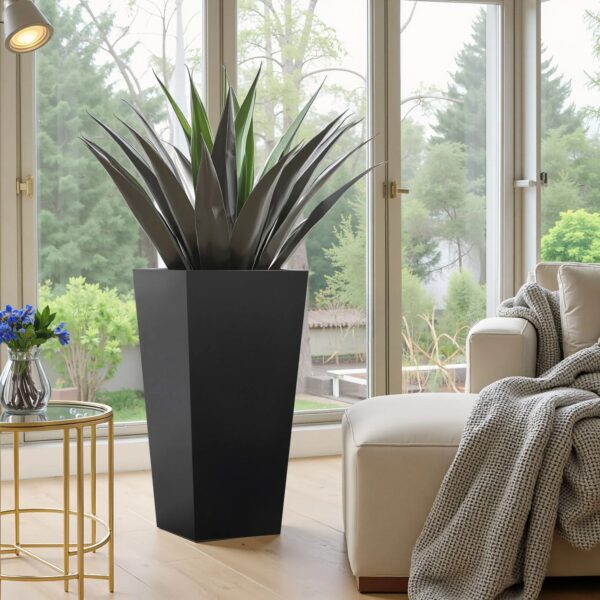 tall-tapered-black-metal-planter-indoor-agave