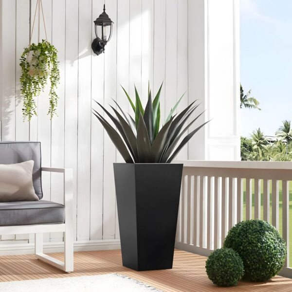 tall-tapered-black-metal-planter-outdoor-agave