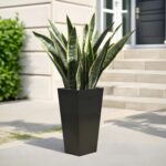 tall-tapered-black-metal-planter-outdoor-entryway