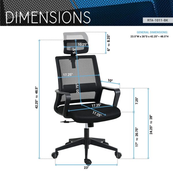 techni-mobili-black-ergonomic-mesh-chair-dimensions