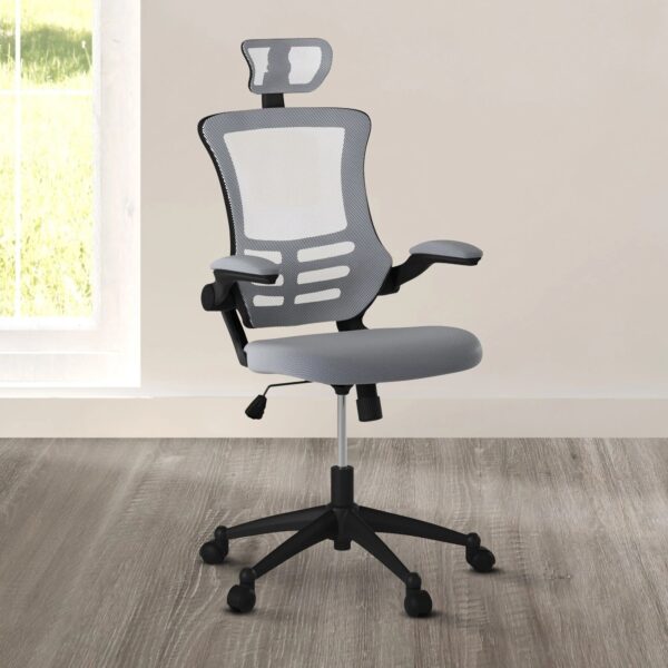 techni-mobili-silver-gray-mesh-high-back-chair-front-view