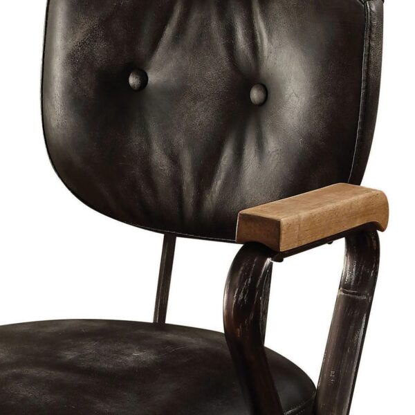 vintage-black-leather-swivel-office-chair-seat-detail