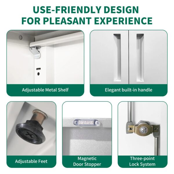 white-metal-locking-garage-cabinet-features
