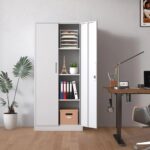 white-metal-locking-garage-cabinet-in-use