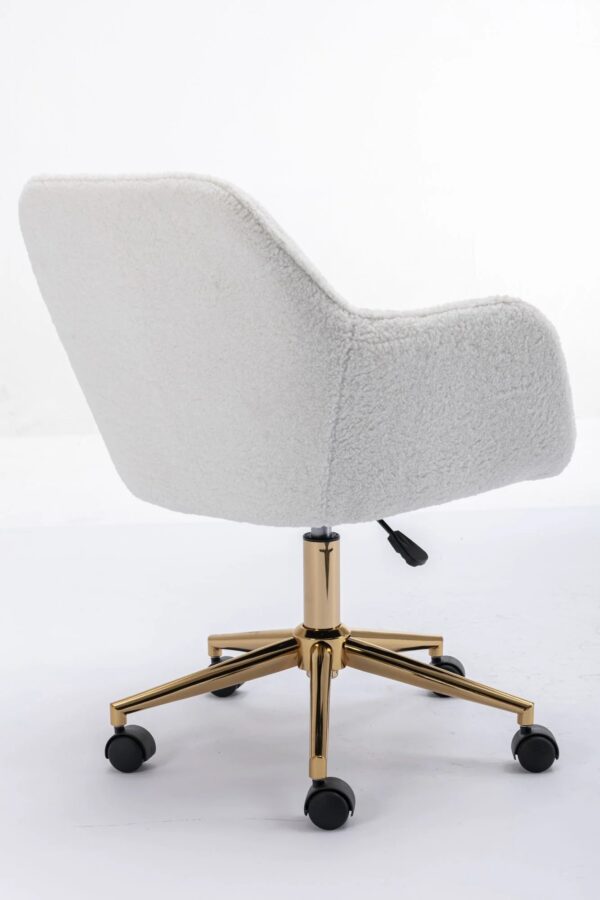 white-teddy-swivel-office-chair-gold-legs-angled-view