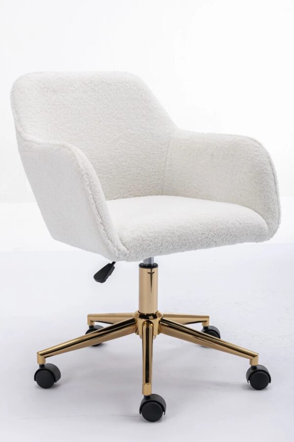 white-teddy-swivel-office-chair-gold-legs-back-view