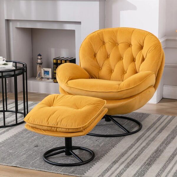 yellow-velvet-swivel-accent-chair-ottoman-living-room
