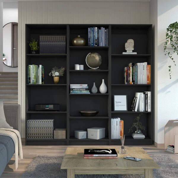 york-black-3-piece-bookcase-set-in-living-room
