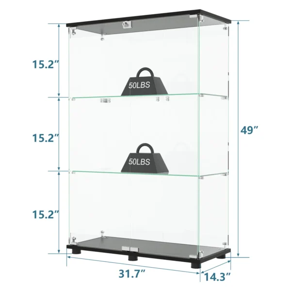 glass-display-cabinet-with-3-shelf-double-doors-and-lock-curio-cabinet-5mm-tempered-glass-floor-standing-bookshelf-for-living-room-bedroom-office-49-x-3177-x-1437-in-black