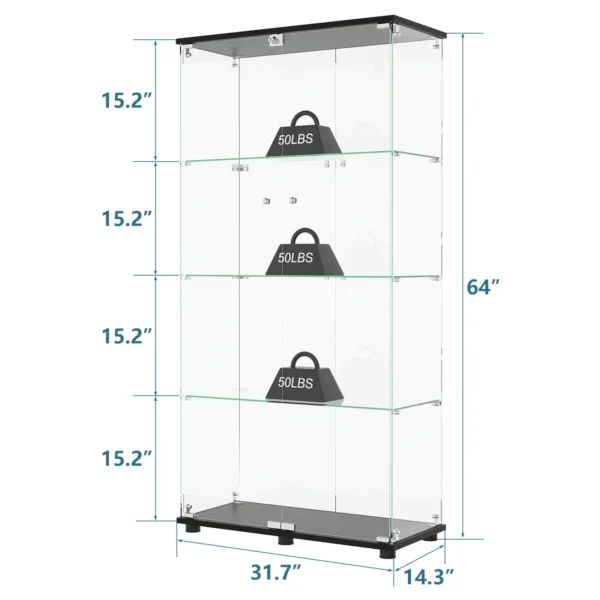 glass-display-cabinet-with-4-shelf-double-doors-and-lock-curio-cabinet-5mm-tempered-glass-floor-standing-bookshelf-for-living-room-bedroom-office-64-x-317-x-143-in-black (4)